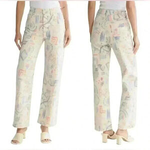Mother The Maven Skimp Jeans Size 26 White Pastel Abstract Print High Rise Wide